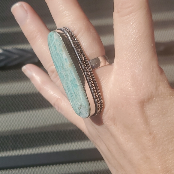 New Huge Amazonite 925 Silver Statement Ring. - Picture 8 of 16
